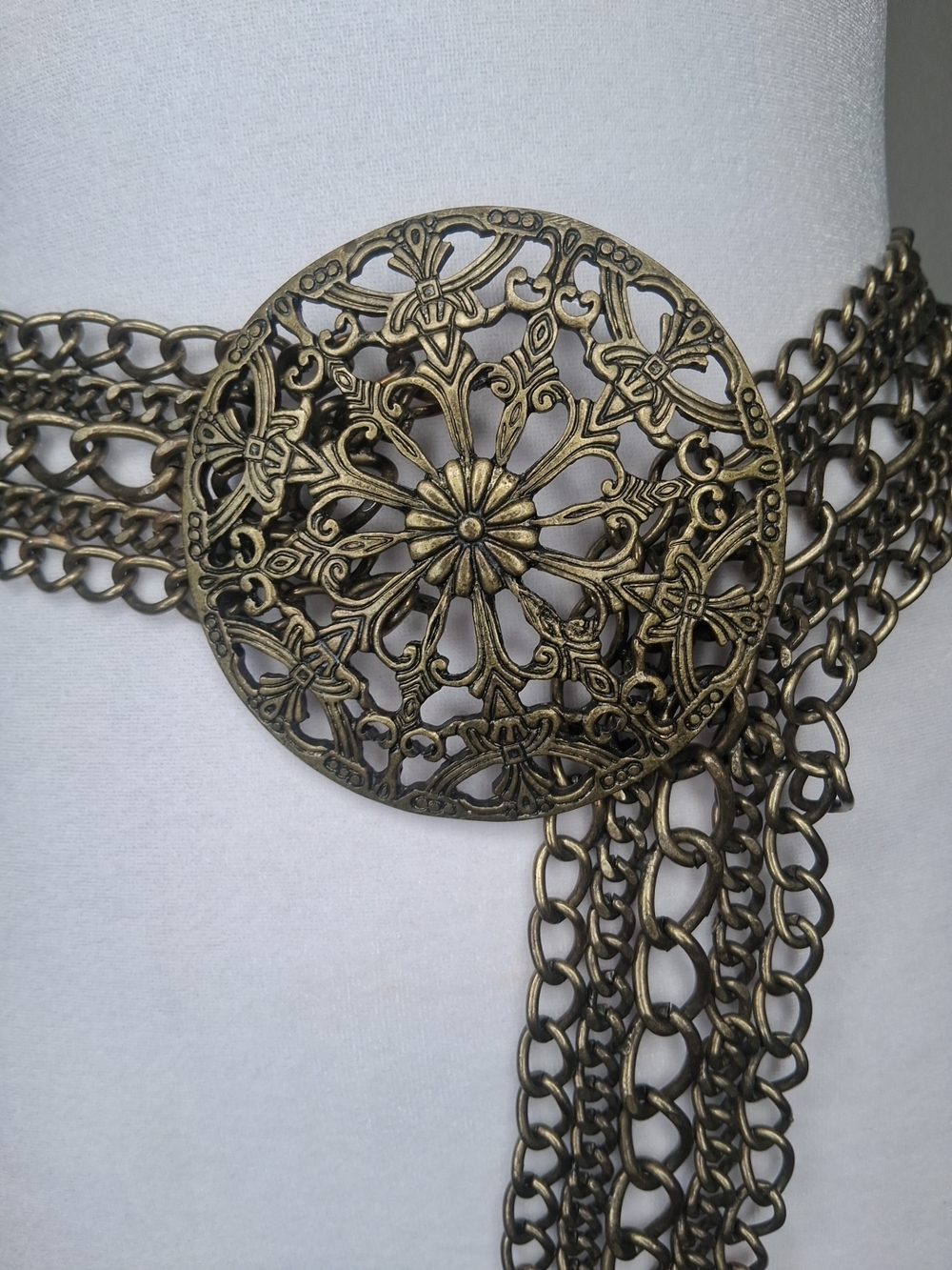 Chico's Bronze Multi-Chain Waist Belt Floral Medallion Medieval Festival - Picture 10 of 13